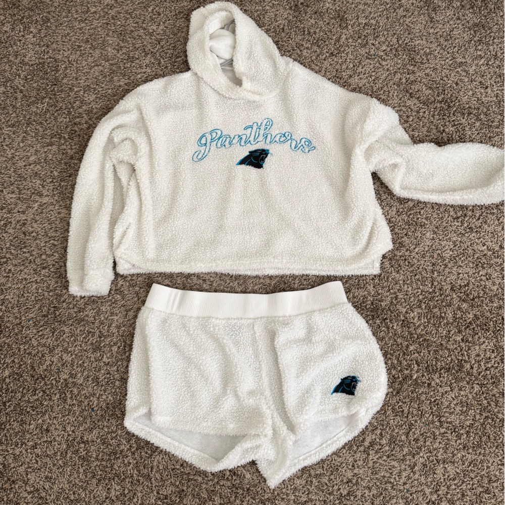 White Carolina Panthers Fleece Hoodie and Shorts Set